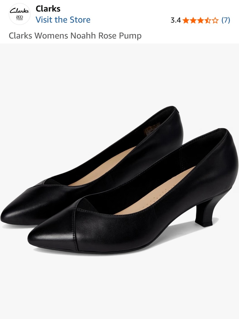 Clarks Black Leather Pointed-Toe Kitten Heel Pumps wide